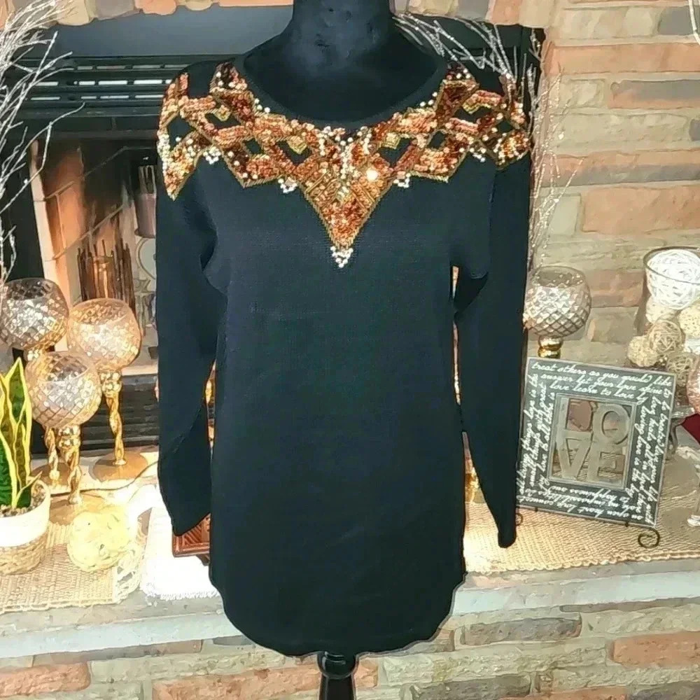 Trimmings Vintage Rose Gold Sequined Sweater